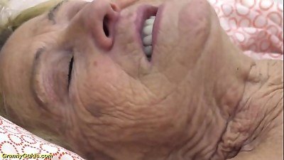 luxurious 90 years aged grandma gets rough drilled