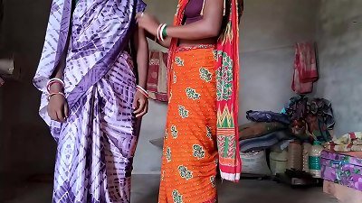 wife and sister-in-law both wear saree together and deepthroat it firm